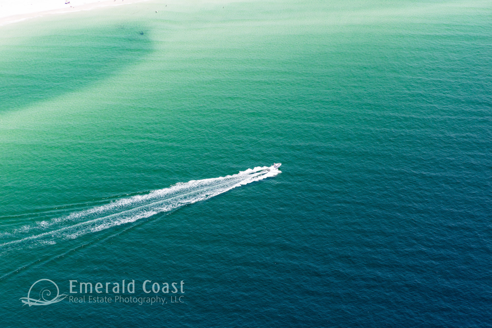 Blue Green Water, Gulf of Mexico, Boat, Aerial Photograph